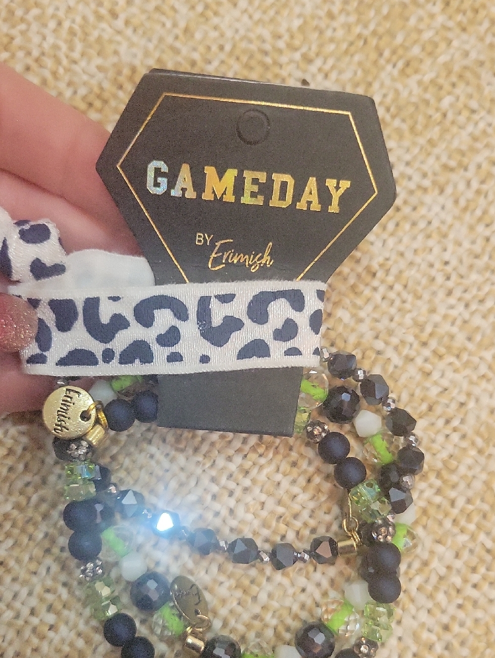 Erimish Green and Black Beaded Stretch Bracelet Set